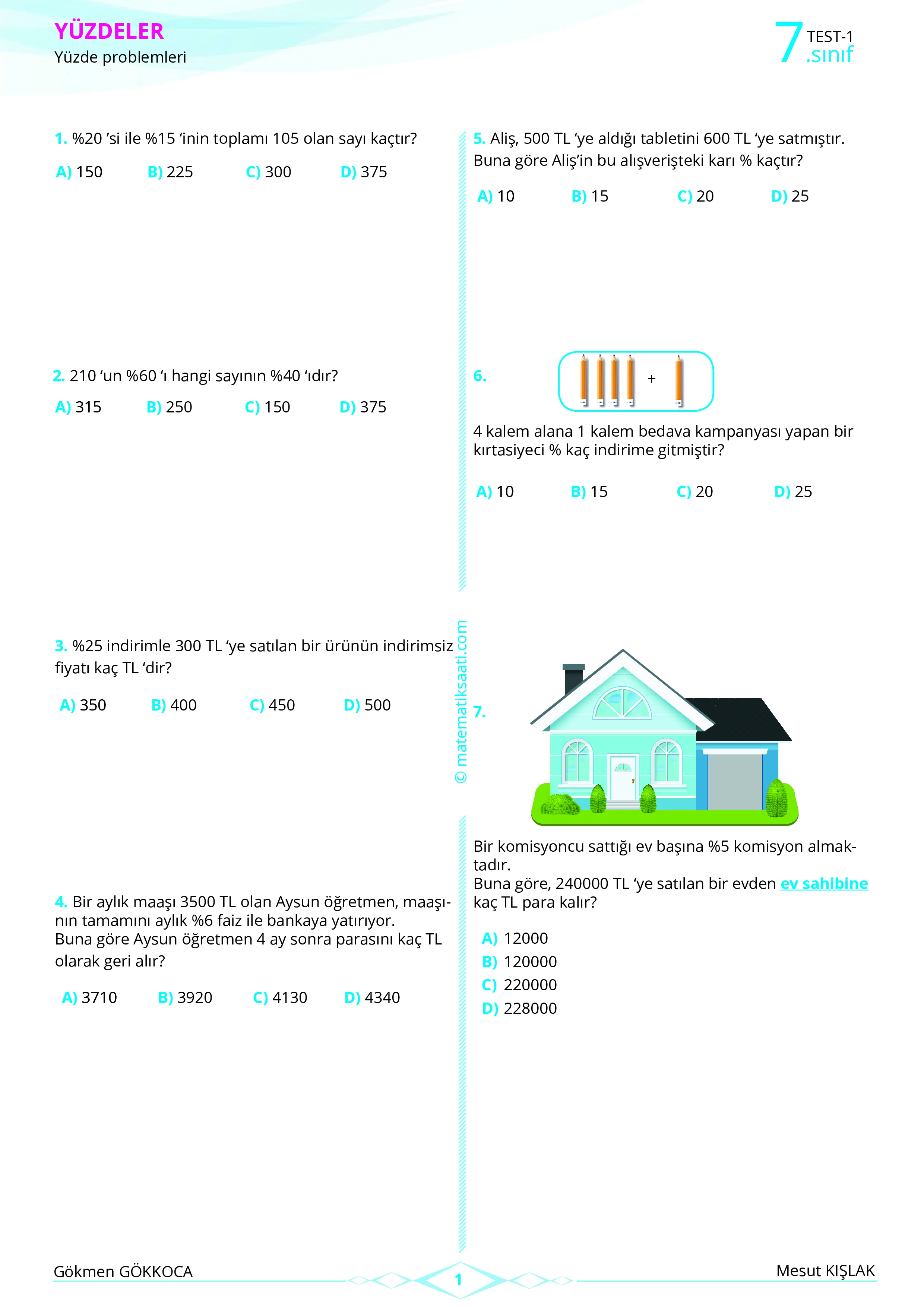 7. Sınıf Yüzdeler Yaprak Test - 1