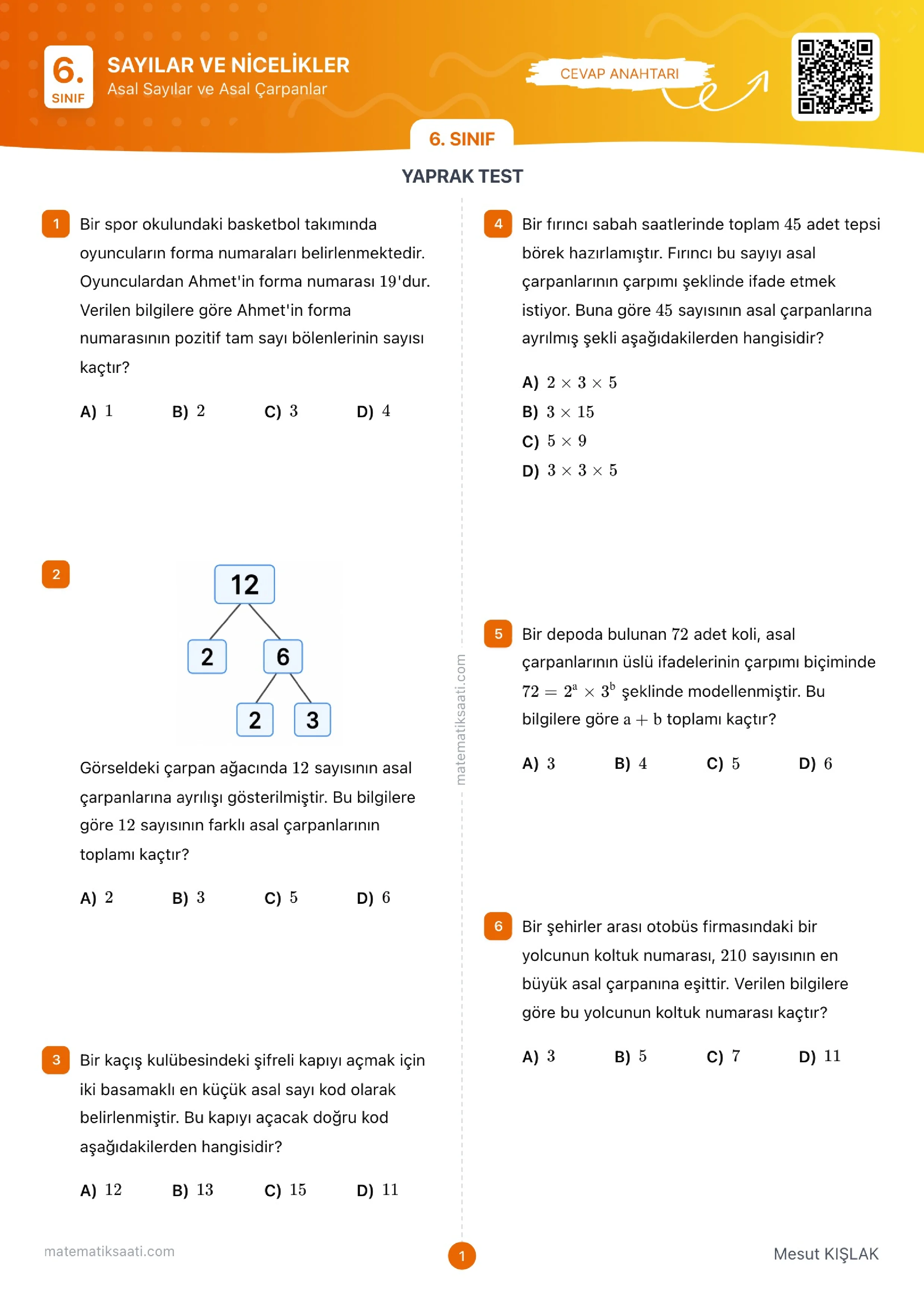 Asal Sayılar ve Asal Çarpanlar Testi