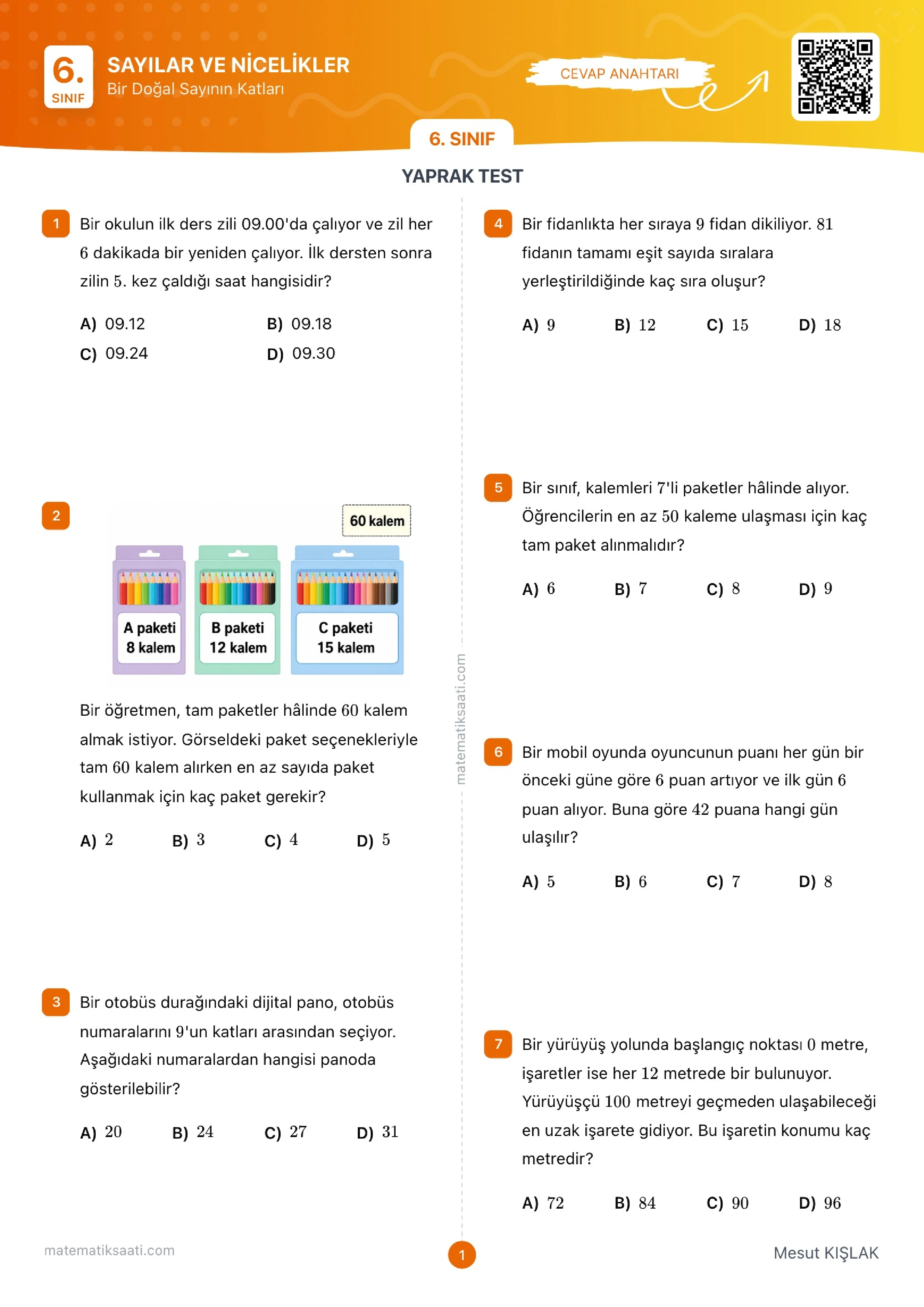 Bir Doğal Sayının Katları Yaprak Testi