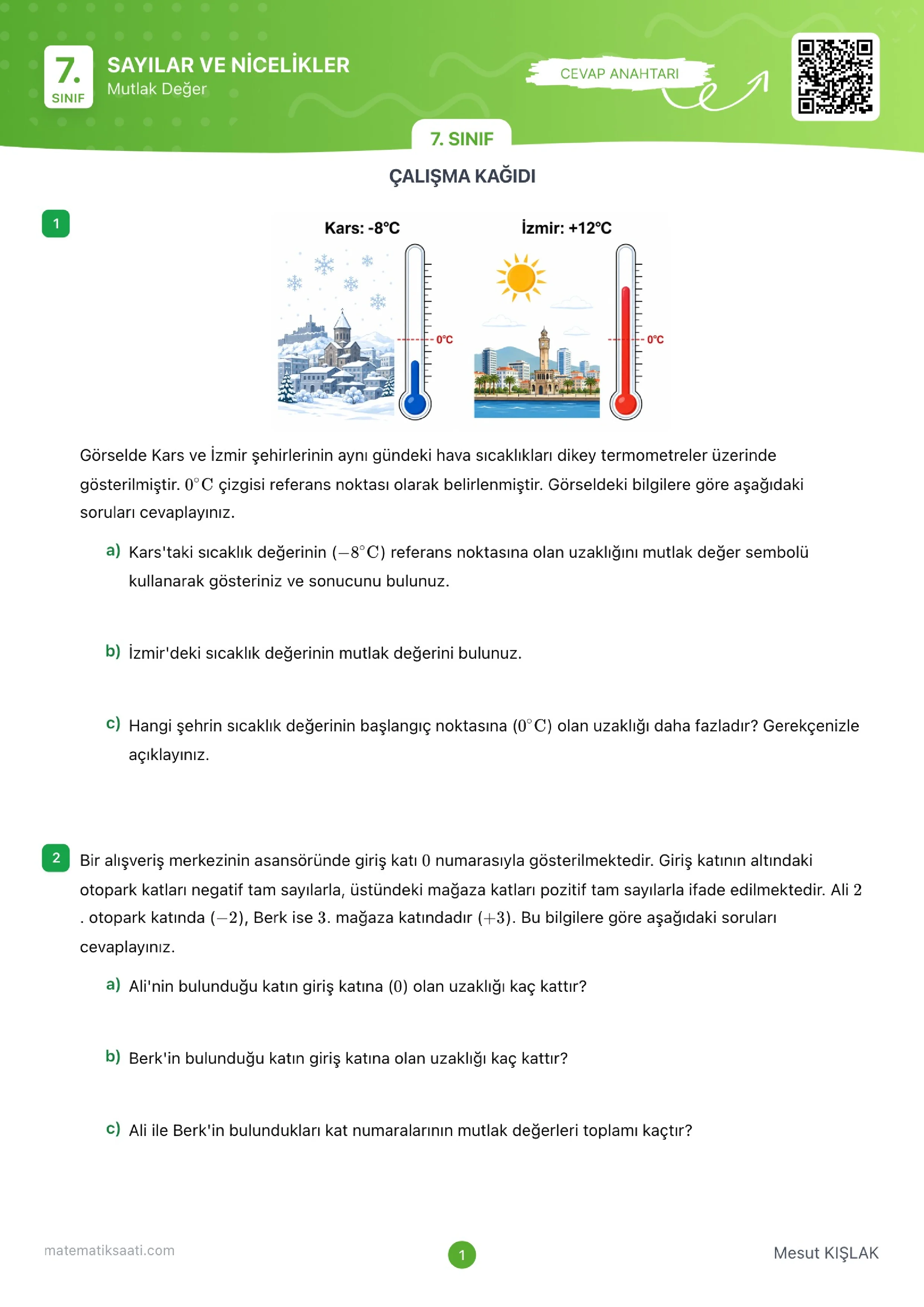 Mutlak Değer Çalışma Kağıdı