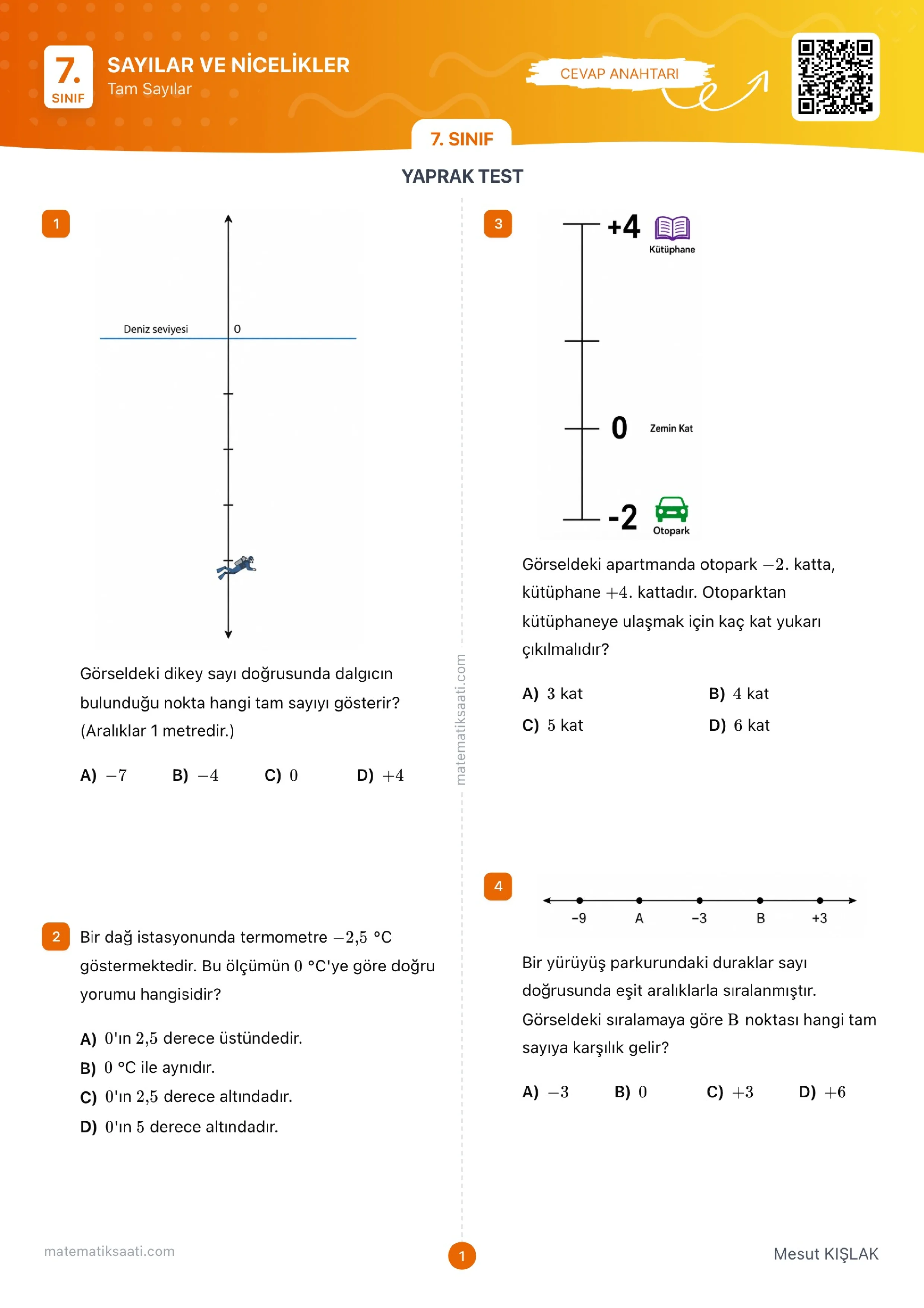 Tam Sayılar Yaprak Test