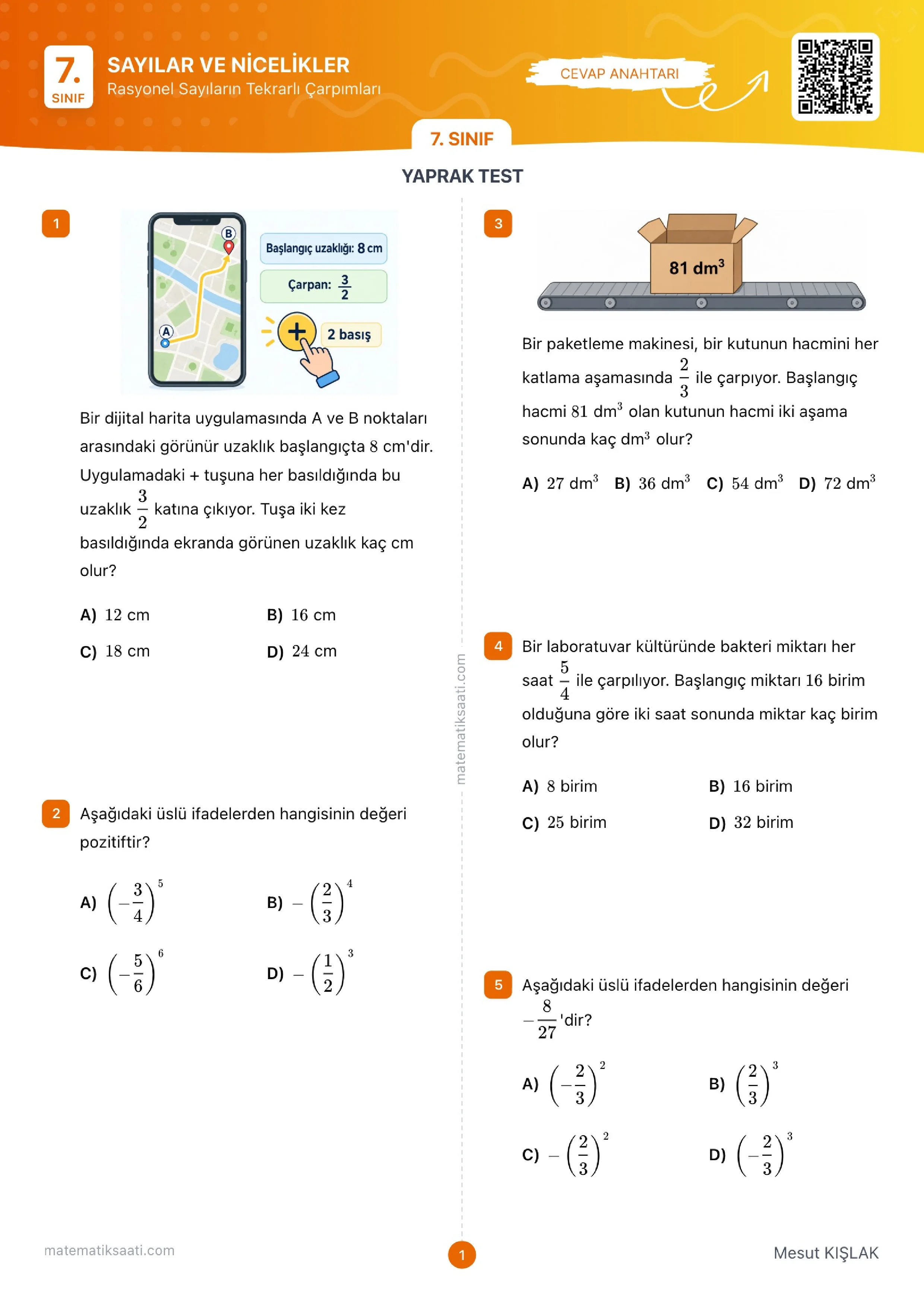 Rasyonel Sayıların Tekrarlı Çarpımları Yaprak Test